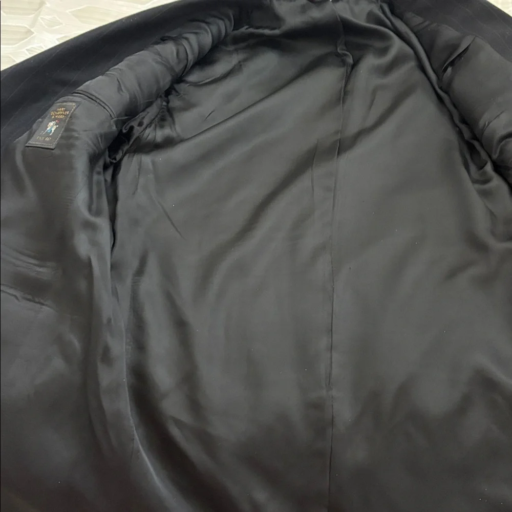 Hart Schaffner Marx black pin stripe suit blazer jacket sport coat 100% wool 41R